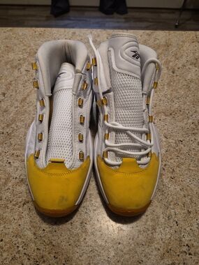 Reebok Question Mid White and Yellow Men's Athletic Shoes
